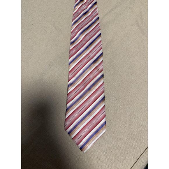 Hermes Paris Silk Tie Mens Red White Blue Diagonal Stripe Woven Made in France